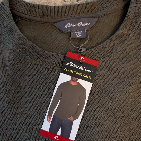 Eddie Bauer Men's Green Double Knit Crewneck Sweater - Picture 1 of 4